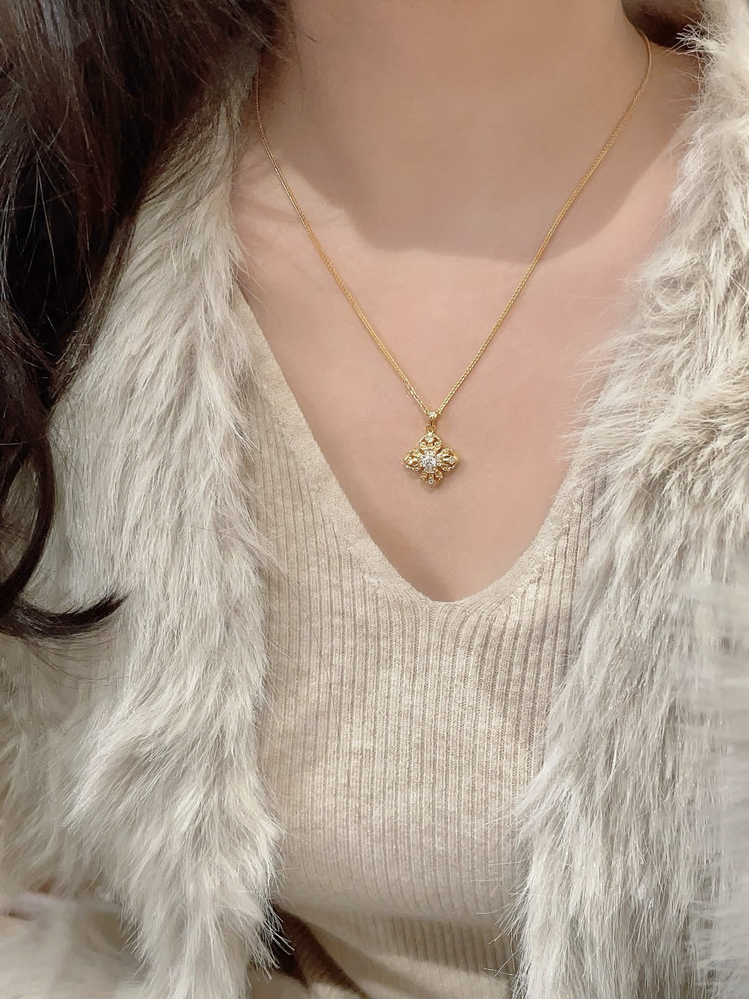 Chrome Hearts Gold Flower Pendant Necklace